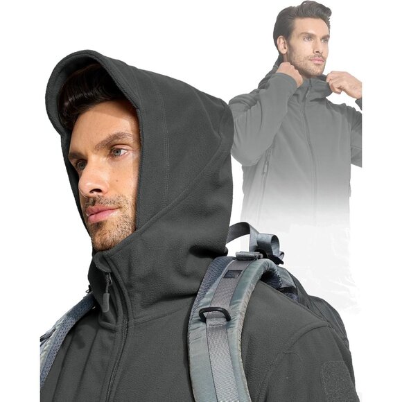 Men's Gray Fleece Jacket Black Hoodies Winter Coats Windproof Hoodies - Picture 4 of 7